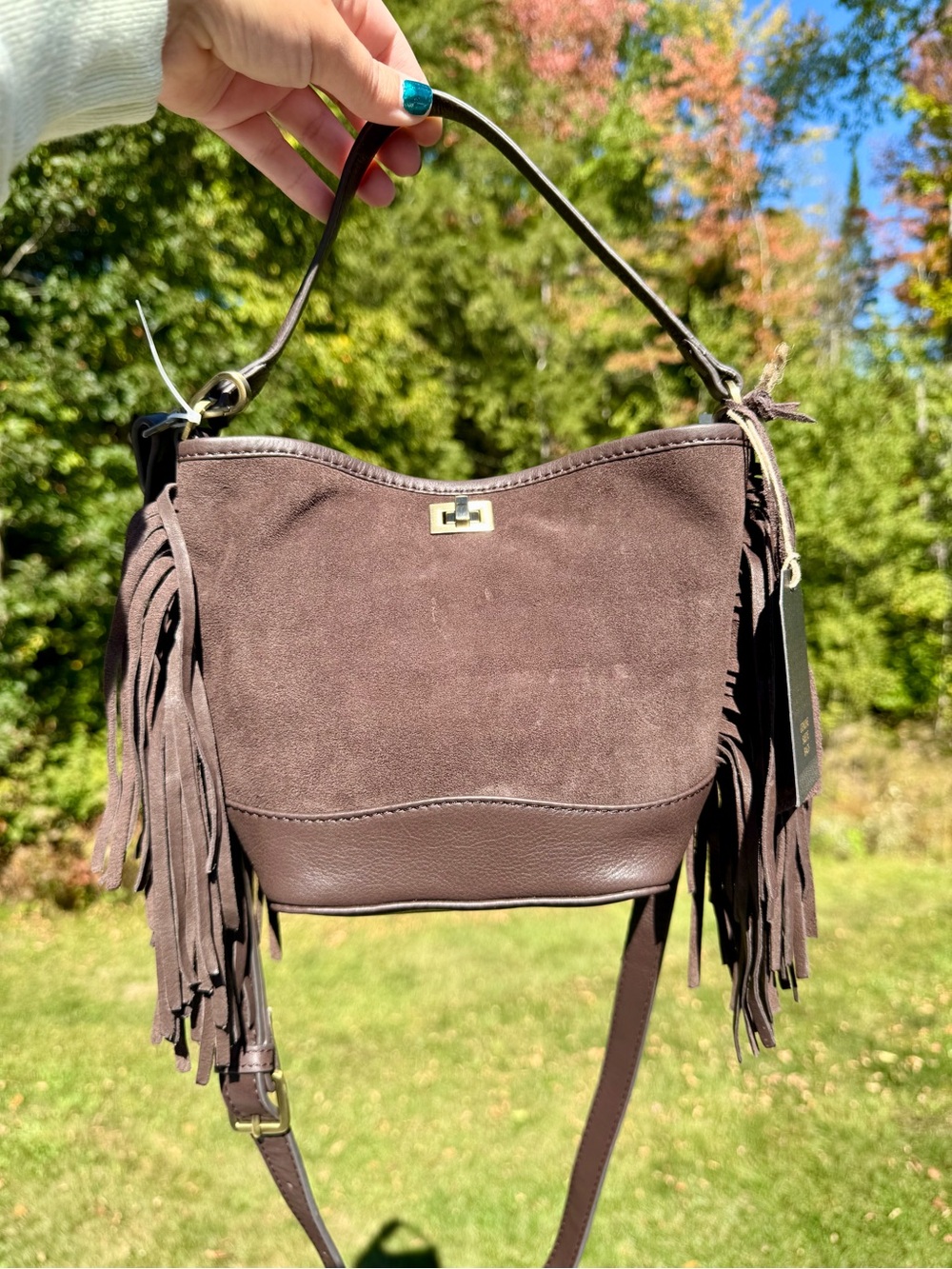Women's Chocolate Brown Suede Fringe Shoulder Bag